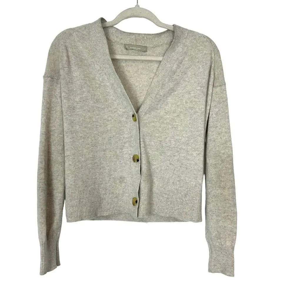 Everlane Womens Cropped Cashmere Cardigan Sweater Oatmeal Gray Canvas Heather S - Picture 2 of 15